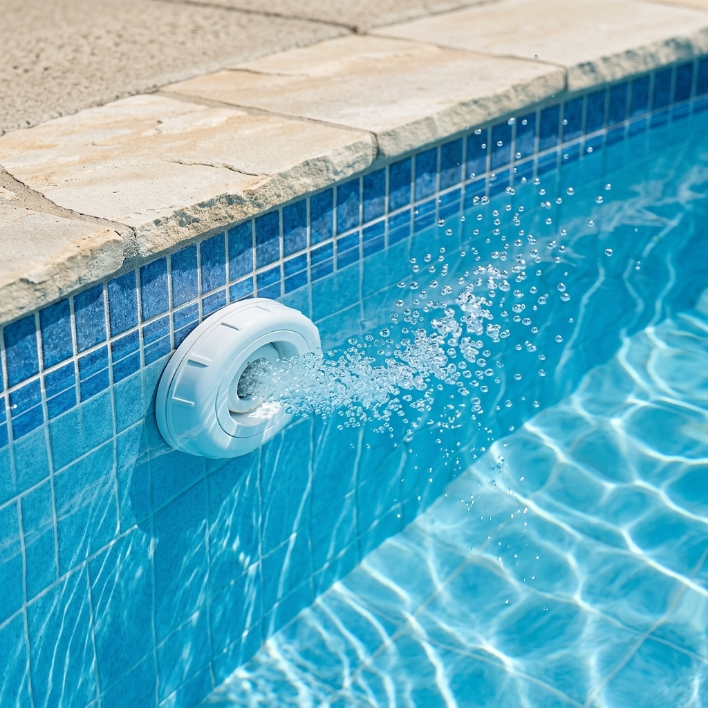 Air bubbles coming from a pool return jet, a sign of a suction-side leak